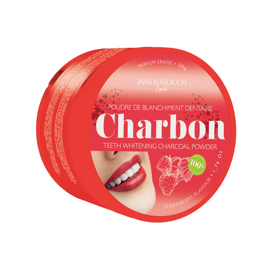 Poudre de blanchiment dentaire au charbon parfum fraise